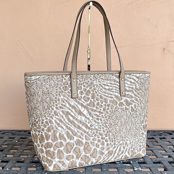 Michael Kors Carter Large Open Tote Shoulder Bag MK Zebra Print Camel Multi - Picture 3 of 13